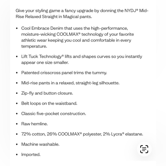 Worn Once NYDJ Women's Dark Blue Relaxed “Magical” Straight Leg Jean, Size 16 - Picture 5 of 16